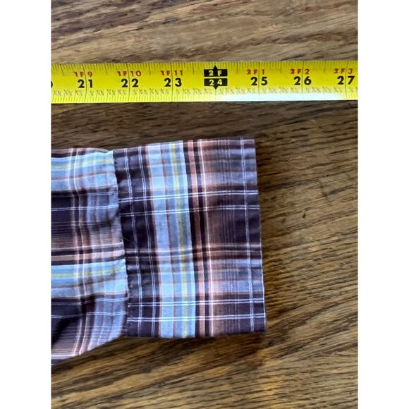 Vintage ELY CATTLEMAN Brown Plaid Pearl Snap Button Up Shirt Top  Mens Size 3XL - Picture 9 of 9